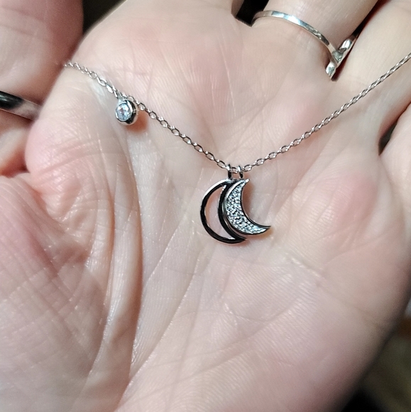 Sterling silver & white Topaz 🌙 moon phase necklace 16" - Picture 4 of 7